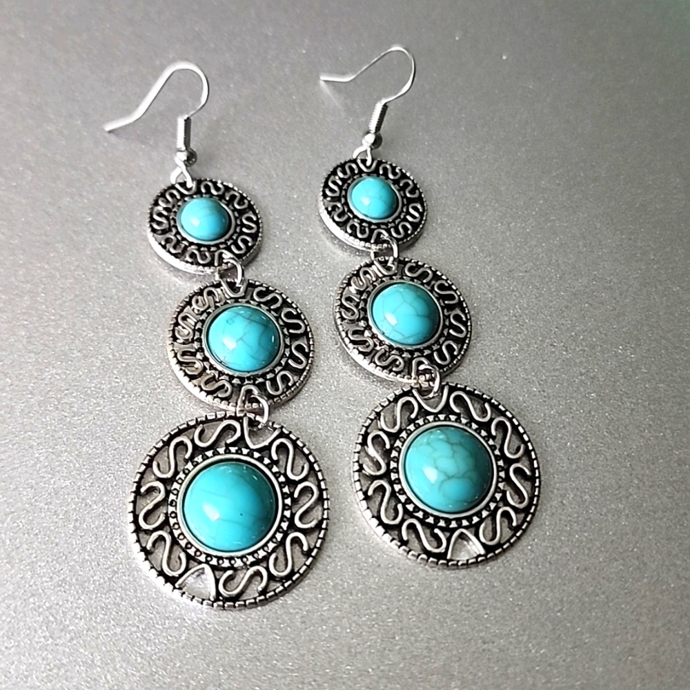 Boho Southwestern Trio Disc Earrings Turquoise